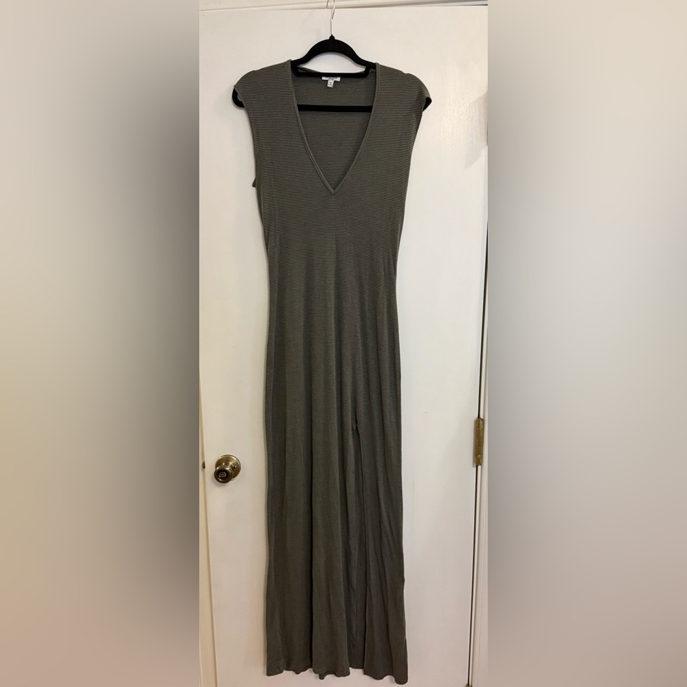 Green Striped Maxi Dress with Slit